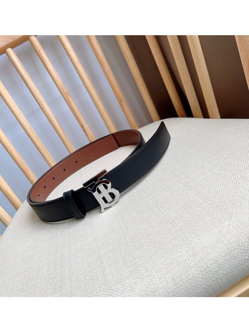 Burberry TB Reversible Belt 3.0cm elegant smooth Leather black/brown silver hardware
