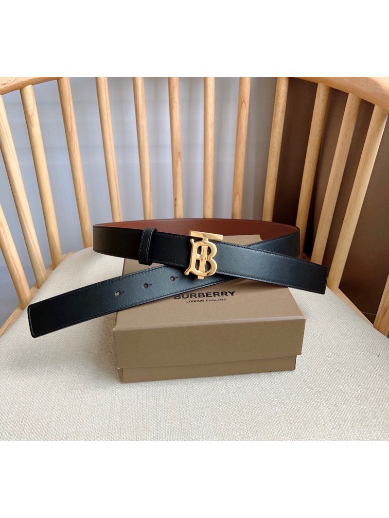 Burberry TB Reversible Belt 3.0cm elegant smooth Leather black/brown gold hardware