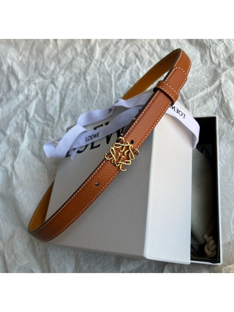 Loewe Anagram Textured-Leather Belt 2.0cm brown leather with Polished Anagram Buckle