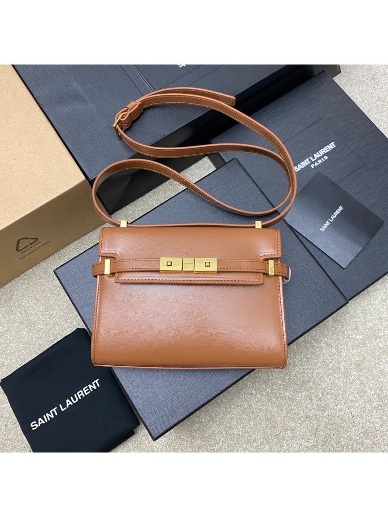 Saint Laurent YSL Manhattan Small In Brown Patent Leather with Gold Hardware 727766