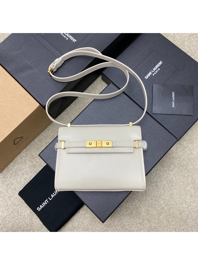 Saint Laurent YSL Manhattan Small In white Patent Leather with Gold Hardware 727766