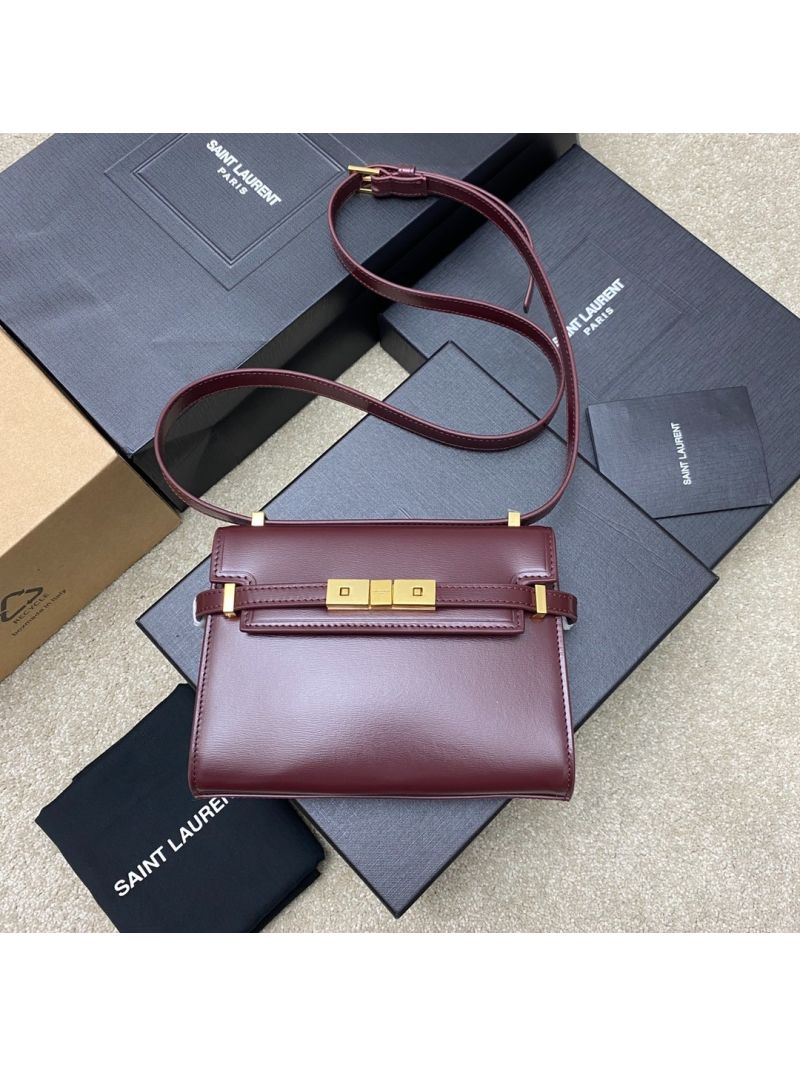 Saint Laurent YSL Manhattan Small In wine Patent Leather with Gold Hardware 727766