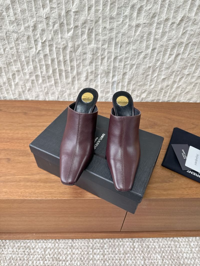 YSL Saint Laurent Jill Mules In Smooth Leather 818049 Marron