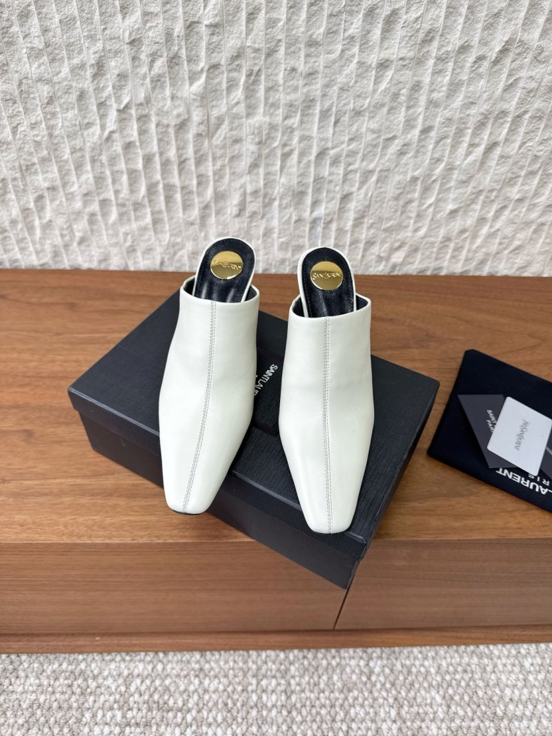 YSL Saint Laurent Jill Mules In Smooth Leather 818049 White