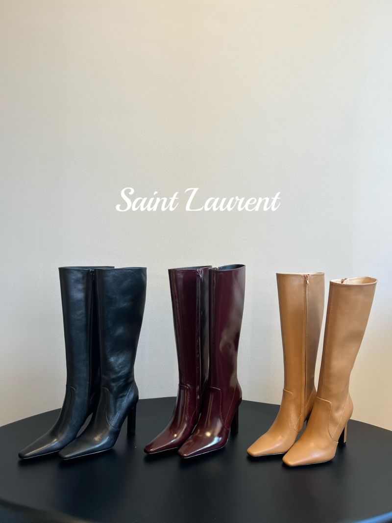 Saint Laurent YSL Francoise Boots In Smooth Leather 843298 Black
